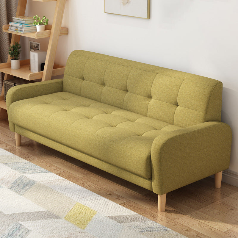 Contemporary Tufted Back Standard Sofa Square Arm Couch with Wooden Legs