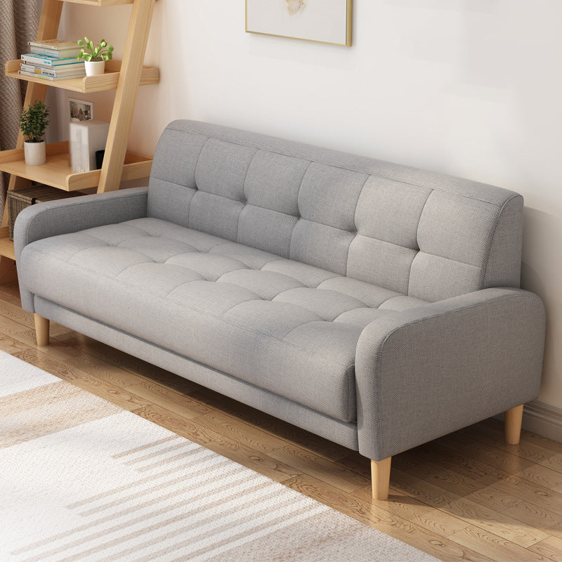 Contemporary Tufted Back Standard Sofa Square Arm Couch with Wooden Legs