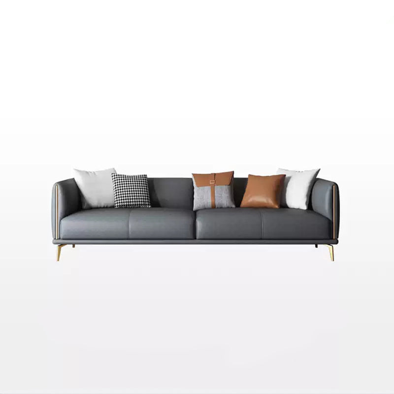 Contemporary Dark Gray Standard Sofa  Faux Leather Sqaure Arm Couch