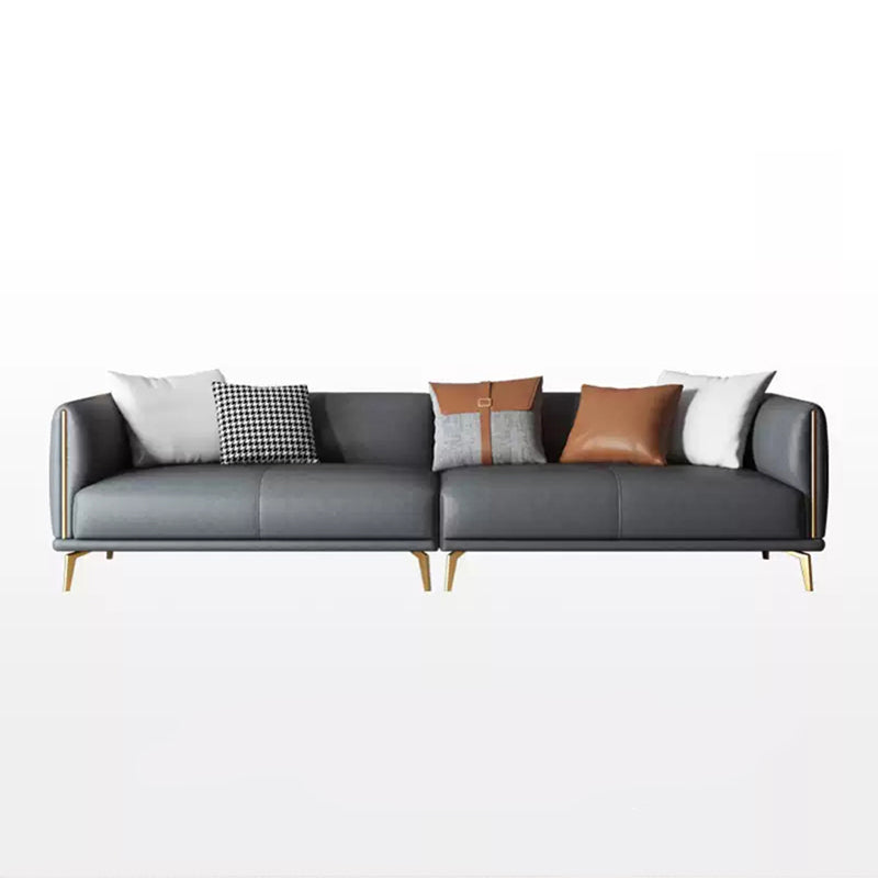 Contemporary Dark Gray Standard Sofa  Faux Leather Sqaure Arm Couch