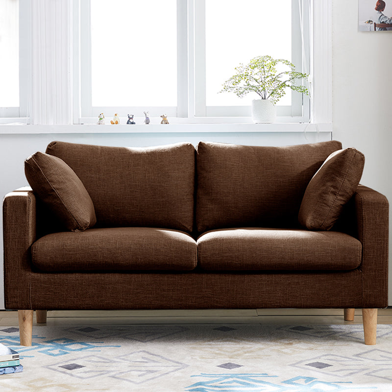 Contemporary Square Arm Couch Faux Leather Loveseat with Pillows