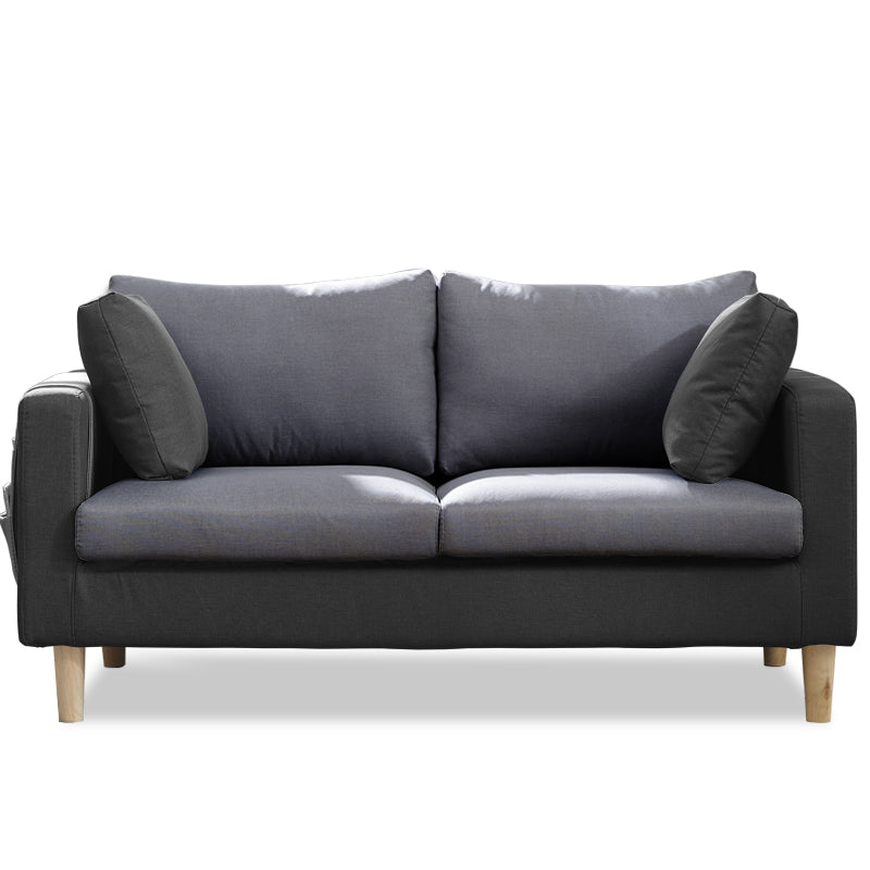 Contemporary Square Arm Couch Faux Leather Loveseat with Pillows