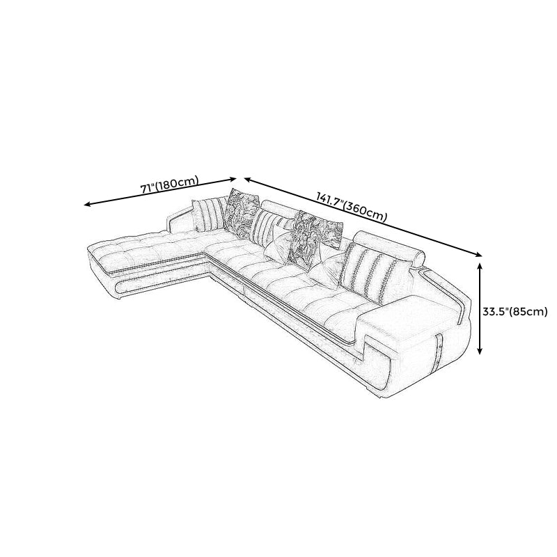 L-Shape Fabric Square Arm Sofa and Chaise Slipcovered Sectional with Pillow Back