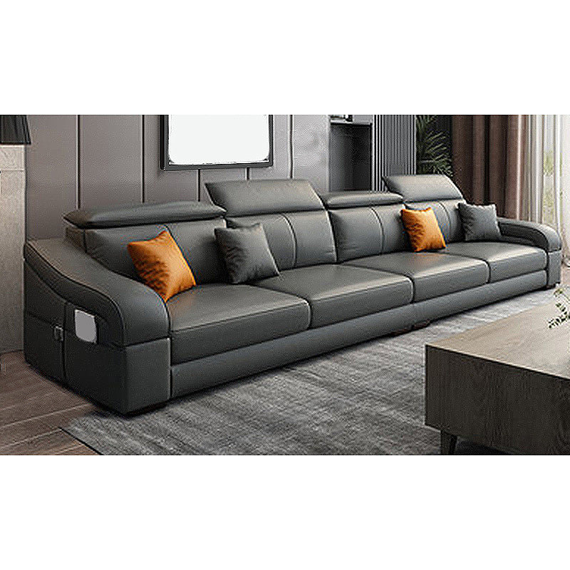 Dark Gray Faux Leather Sloped Arm Sofa Slipcovered Sectional with Pocket Storage