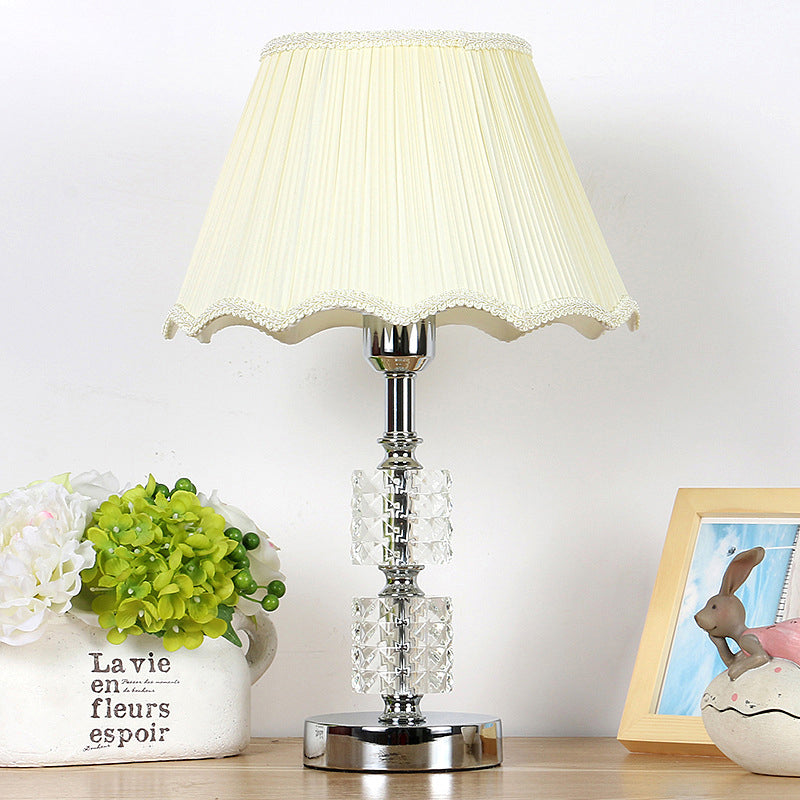 White Flared Study Lamp Modernist 1 Head Fabric Table Light with Faux-Braided Detailing