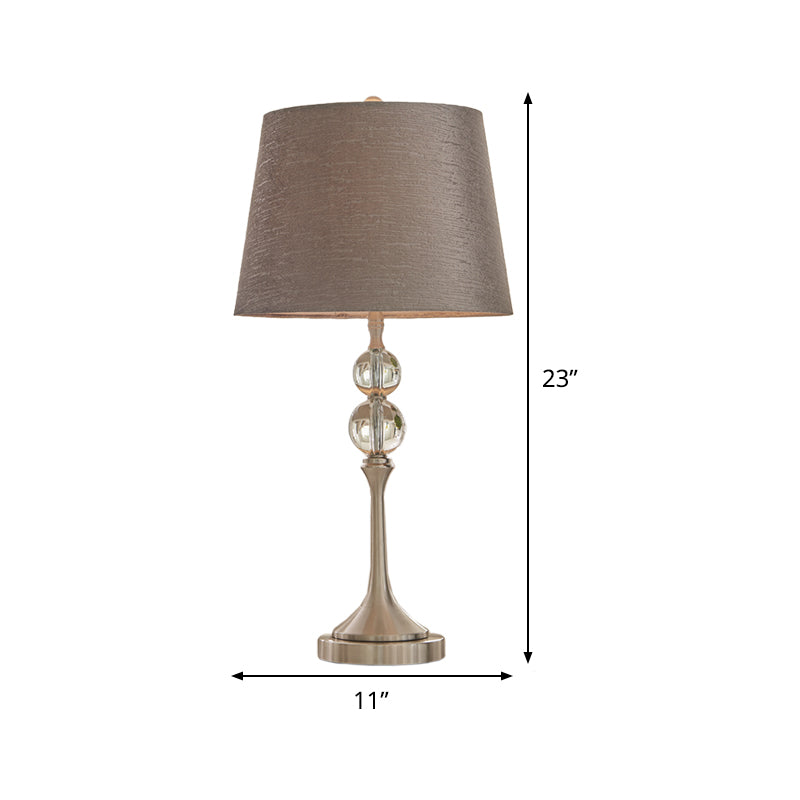 Conical Crystal Desk Light Contemporary Fabric 1 Head 11"/13" Wide Grey Night Table Lamp