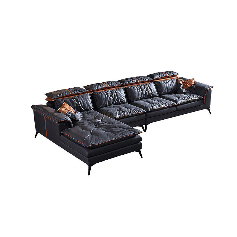 Pillow Top Arm Sectionals 26.22"High Faux Leather Cushion Back Sofa, Black