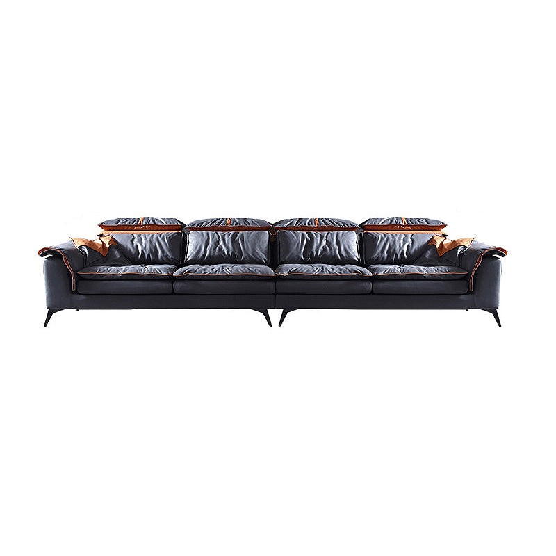 Pillow Top Arm Sectionals 26.22"High Faux Leather Cushion Back Sofa, Black