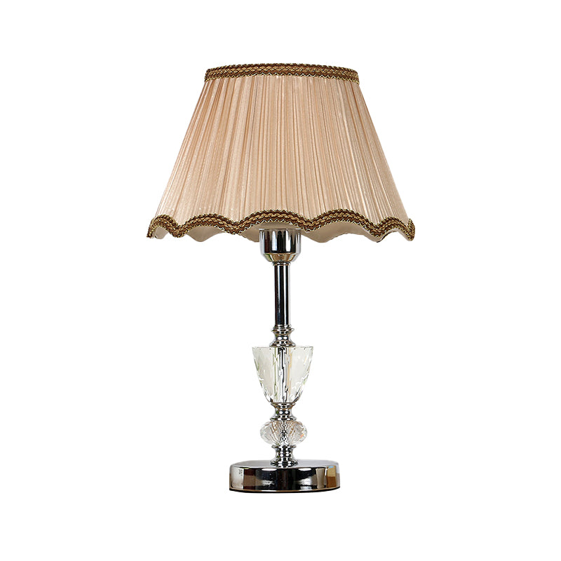 Fabric Cone Shade Task Lighting Modernism 1 Bulb Reading Lamp in Beige with Braided Trim