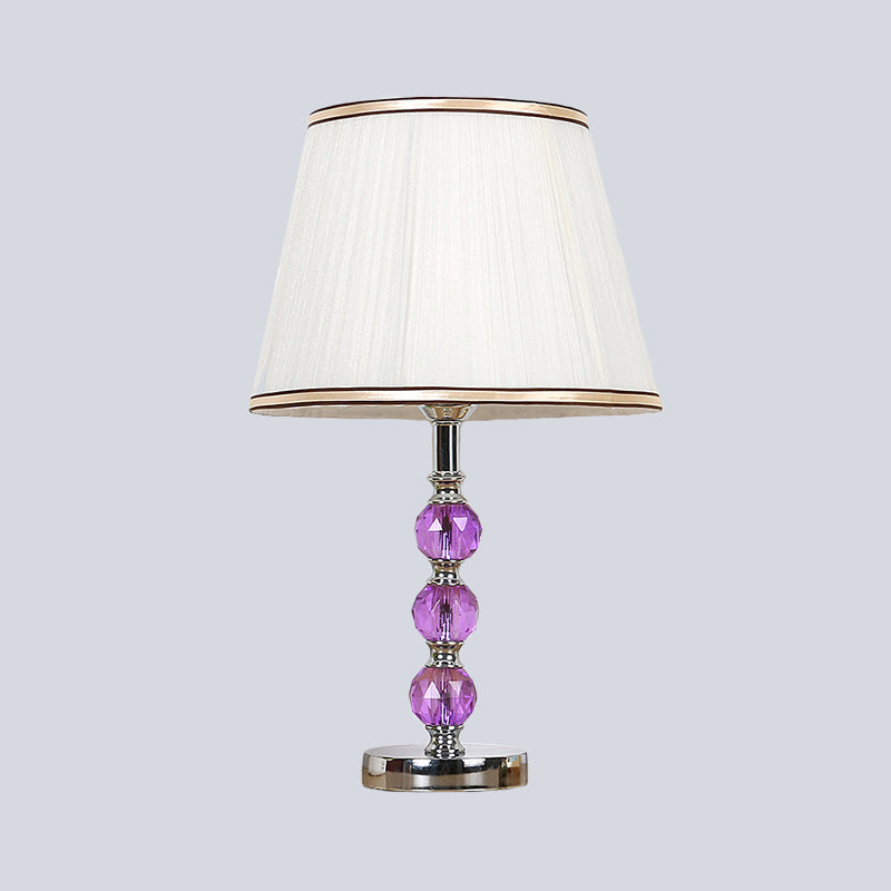 1 Head Flare Table Lamp Contemporary Fabric Desk Light in White with Purple Crystal Ball