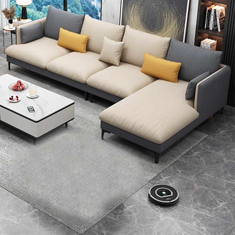 Light-Grey Waterproof Faux Leather Sofa  Slipcovered Sectional with Recessed Arms