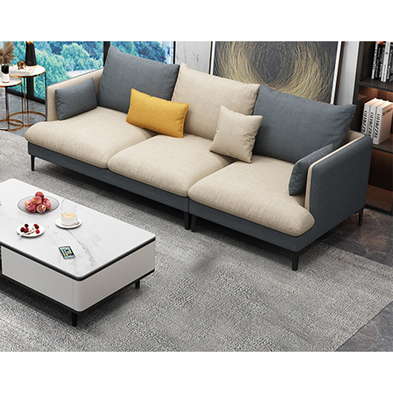 Light-Grey Waterproof Faux Leather Sofa  Slipcovered Sectional with Recessed Arms