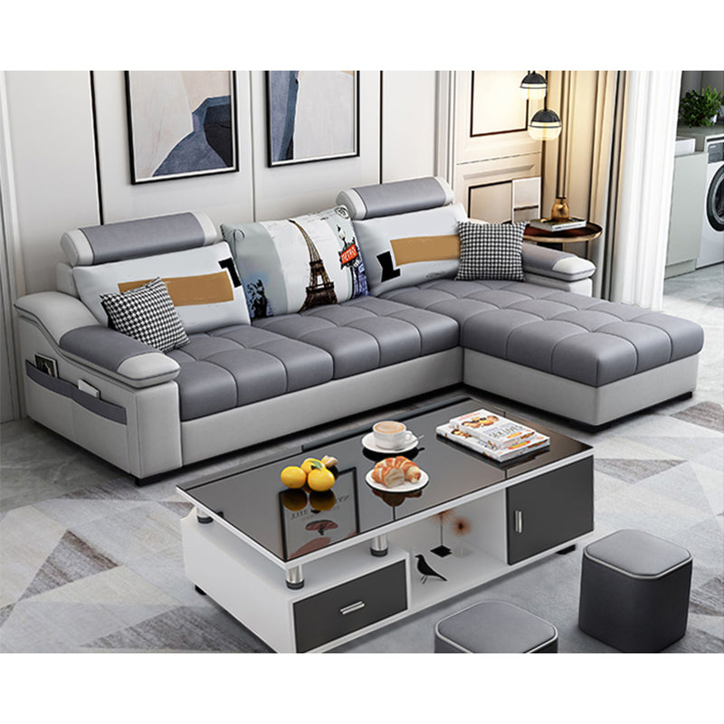 82.5"L Sloped Arm Sectional Cushion Back Sofa with Ottoman Included