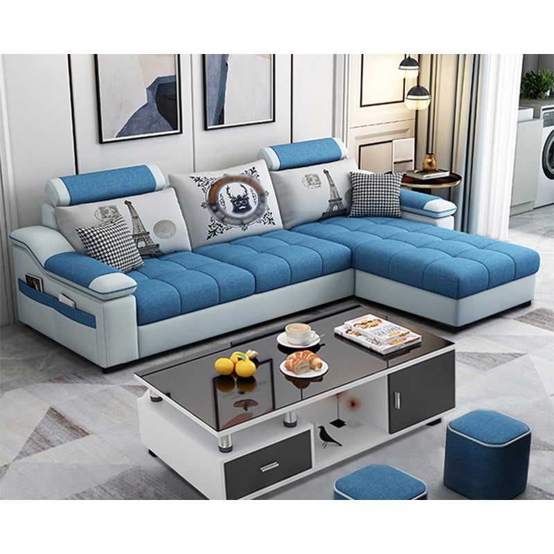 82.5"L Sloped Arm Sectional Cushion Back Sofa with Ottoman Included