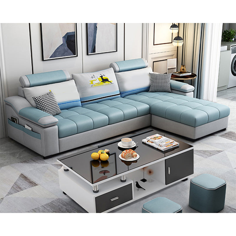 82.5"L Sloped Arm Sectional Cushion Back Sofa with Ottoman Included