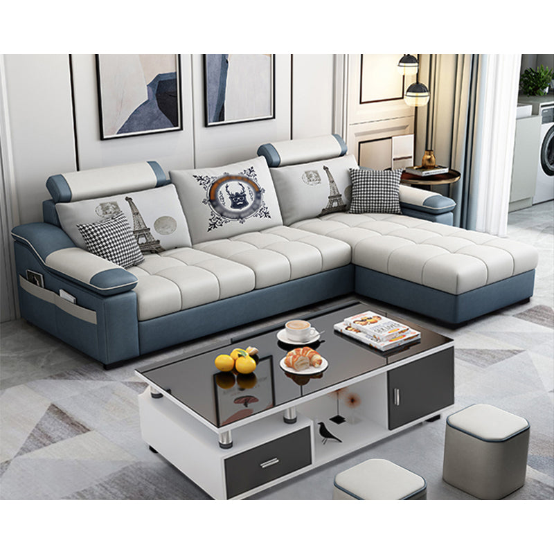 82.5"L Sloped Arm Sectional Cushion Back Sofa with Ottoman Included