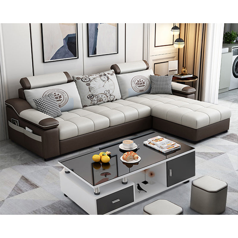 82.5"L Sloped Arm Sectional Cushion Back Sofa with Ottoman Included