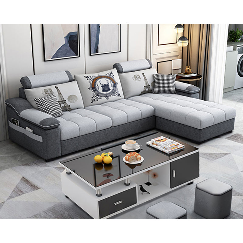 82.5"L Sloped Arm Sectional Cushion Back Sofa with Ottoman Included