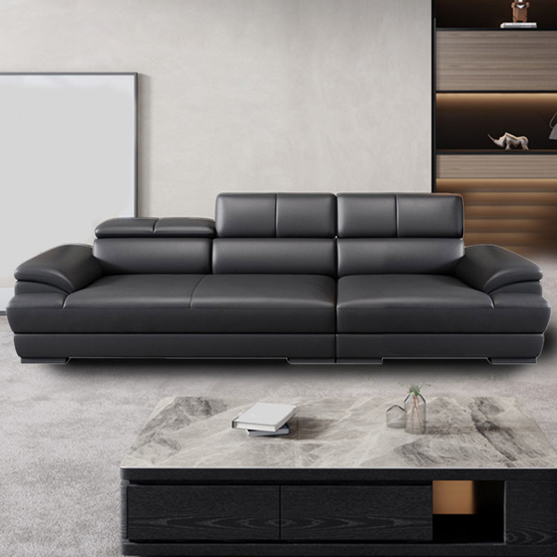 Genuine Leather Pillow Top Arm Sectional Sofa 27.56"H Cushion Back Sofa,Black