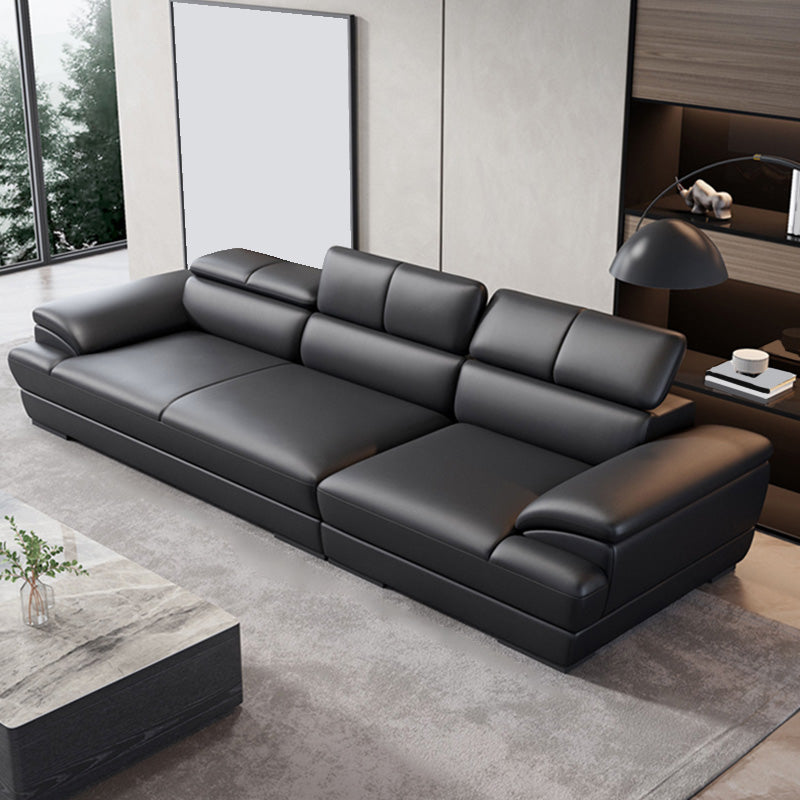 Genuine Leather Pillow Top Arm Sectional Sofa 27.56"H Cushion Back Sofa,Black