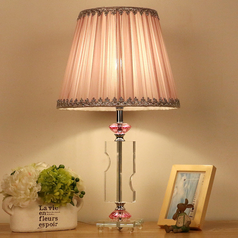 1 Head Living Room Desk Lamp Modernism Pink Table Light with Pleated Fabric Shade