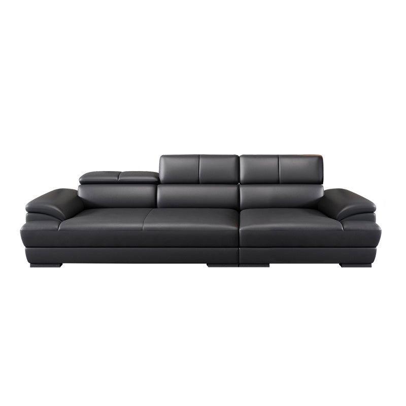 Genuine Leather Pillow Top Arm Sectional Sofa 27.56"H Cushion Back Sofa,Black