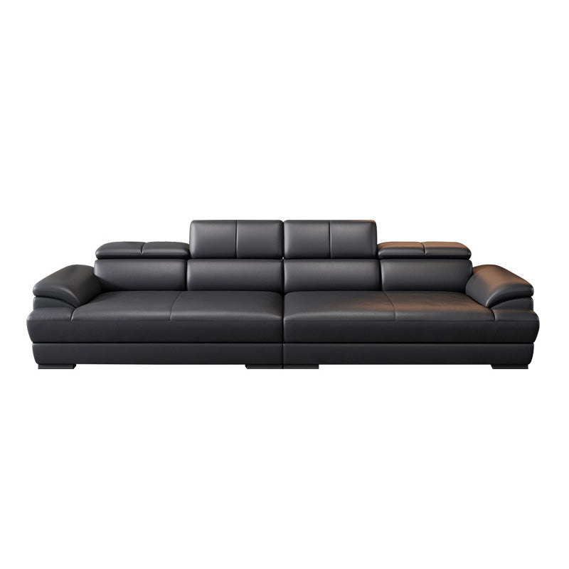 Genuine Leather Pillow Top Arm Sectional Sofa 27.56"H Cushion Back Sofa,Black