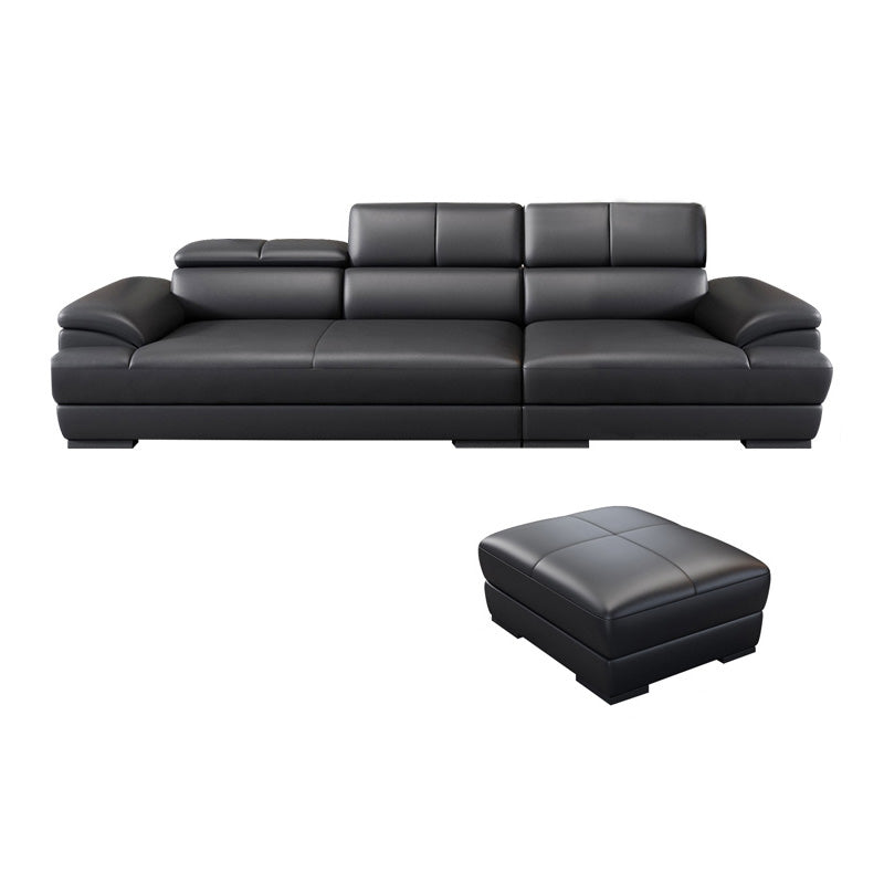 Genuine Leather Pillow Top Arm Sectional Sofa 27.56"H Cushion Back Sofa,Black