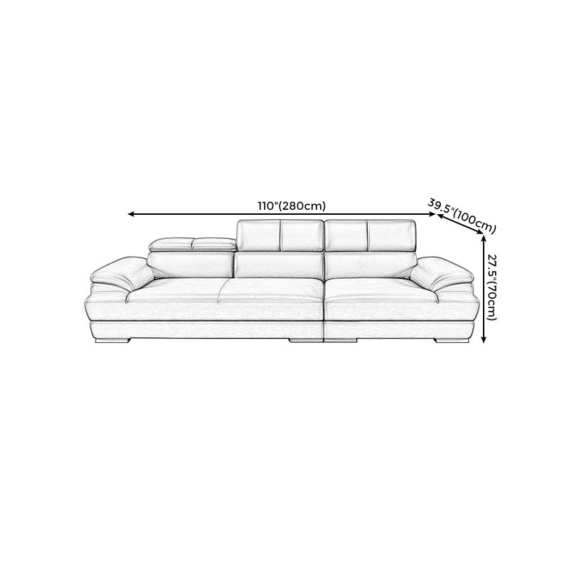 Genuine Leather Pillow Top Arm Sectional Sofa 27.56"H Cushion Back Sofa,Black