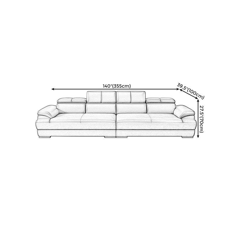 Genuine Leather Pillow Top Arm Sectional Sofa 27.56"H Cushion Back Sofa,Black