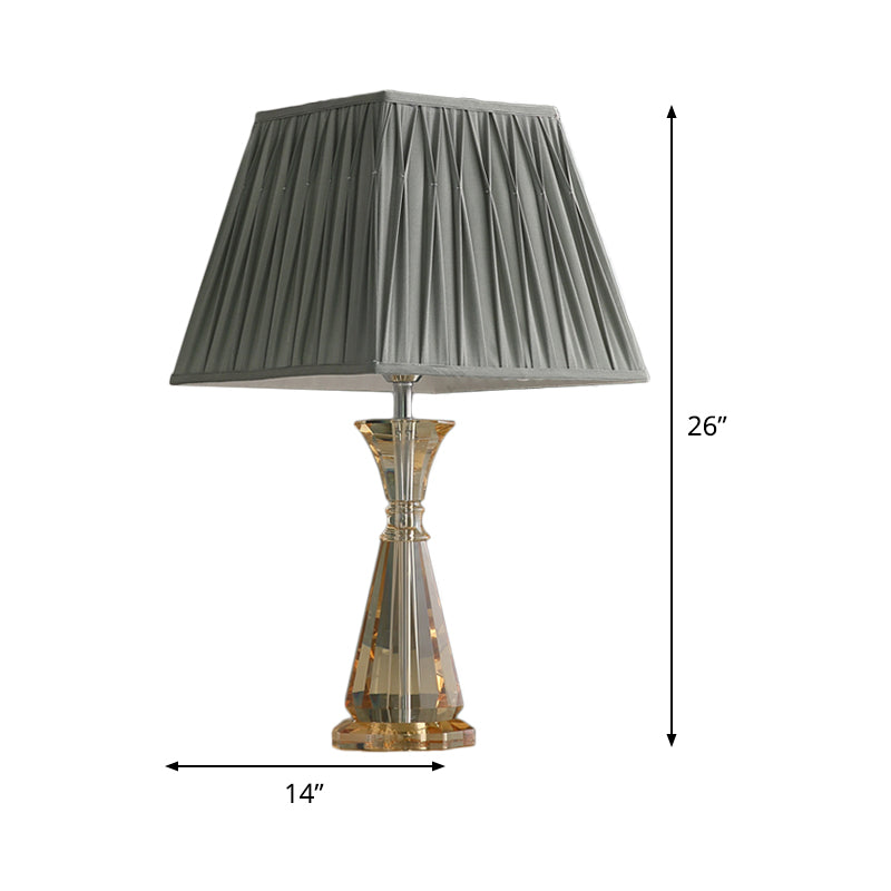 Urn-Shaped Fabric Table Light Modernism Hand-Cut Crystal 1 Bulb Small Desk Lamp in Grey