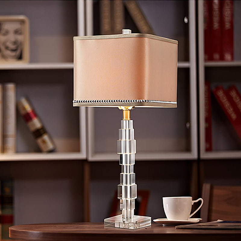 Contemporary 1 Head Desk Light Beige Rectangular Night Table Lamp with Fabric Shade