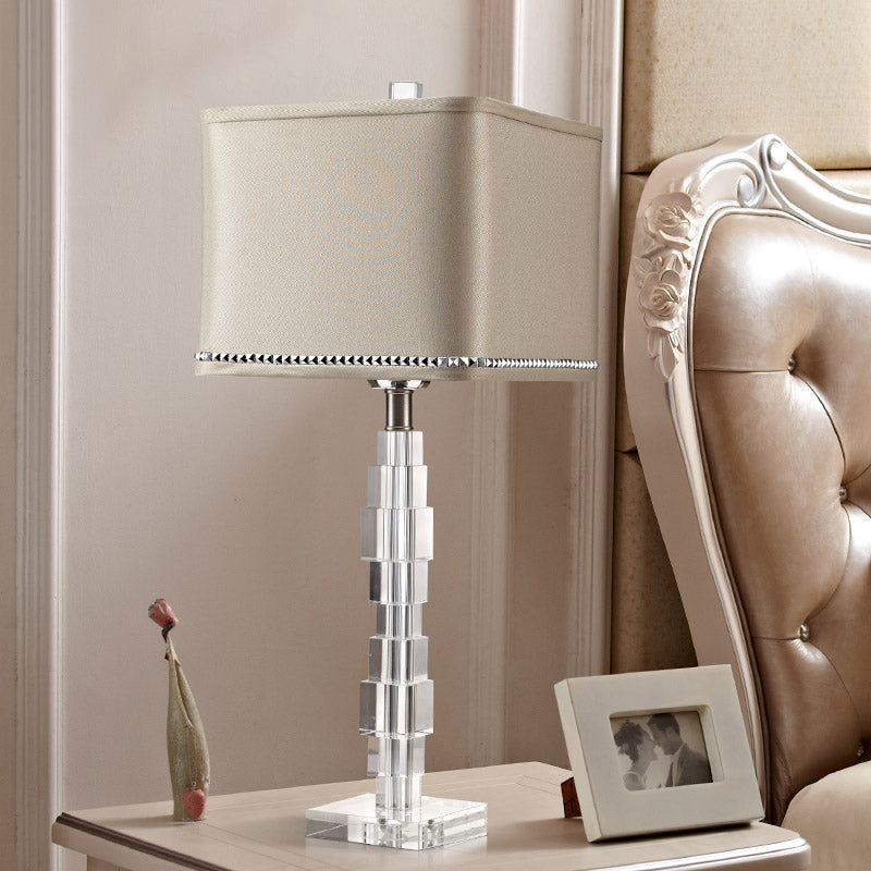 Contemporary 1 Head Desk Light Beige Rectangular Night Table Lamp with Fabric Shade