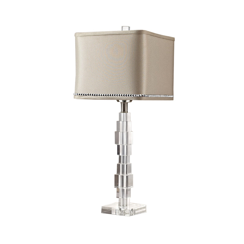 Contemporary 1 Head Desk Light Beige Rectangular Night Table Lamp with Fabric Shade