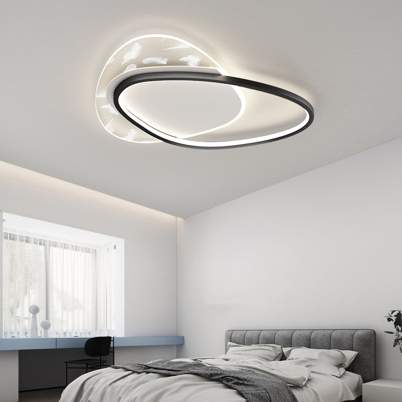 Oval Shape LED Feather Ceiling Lamp Modern Aluminium 2 Lights Flush Mount for Bedroom