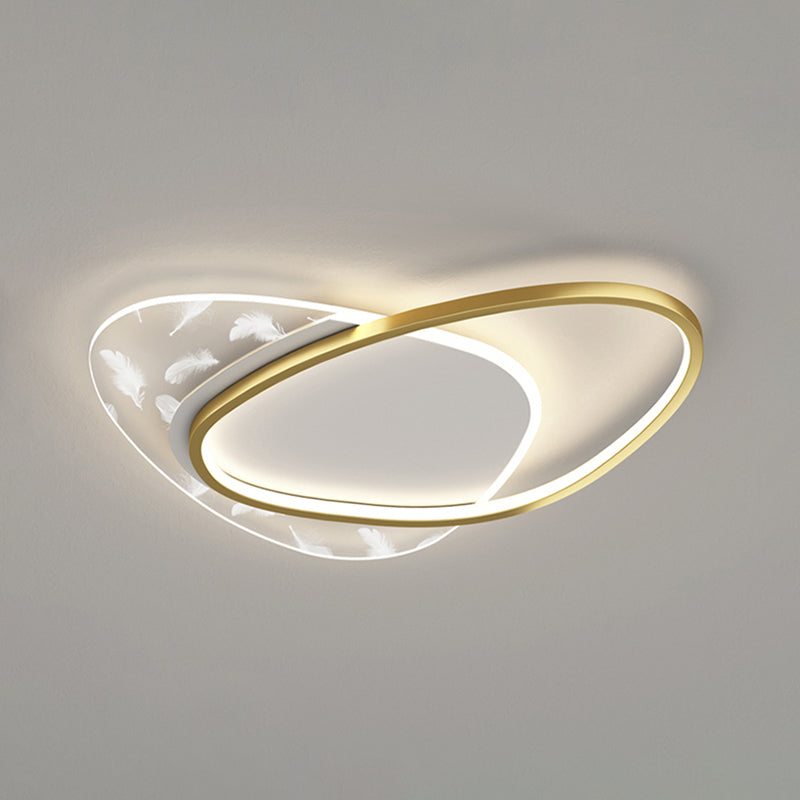 Oval Shape LED Feather Ceiling Lamp Modern Aluminium 2 Lights Flush Mount for Bedroom