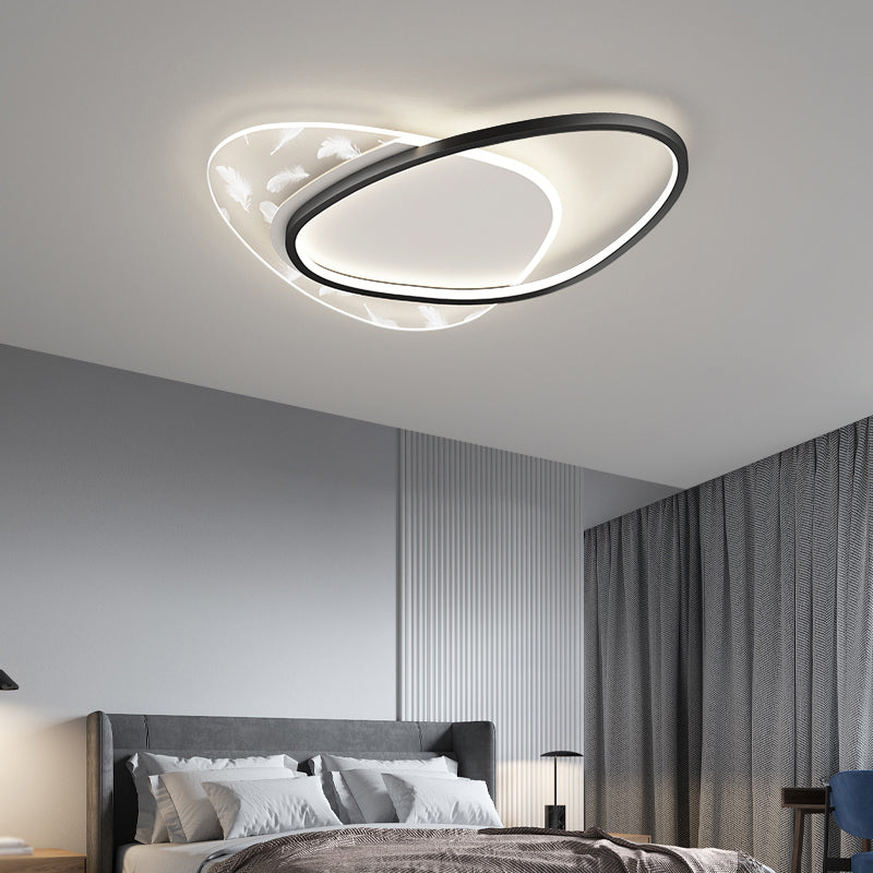 Oval Shape LED Feather Ceiling Lamp Modern Aluminium 2 Lights Flush Mount for Bedroom