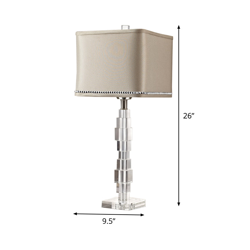 Contemporary 1 Head Desk Light Beige Rectangular Night Table Lamp with Fabric Shade