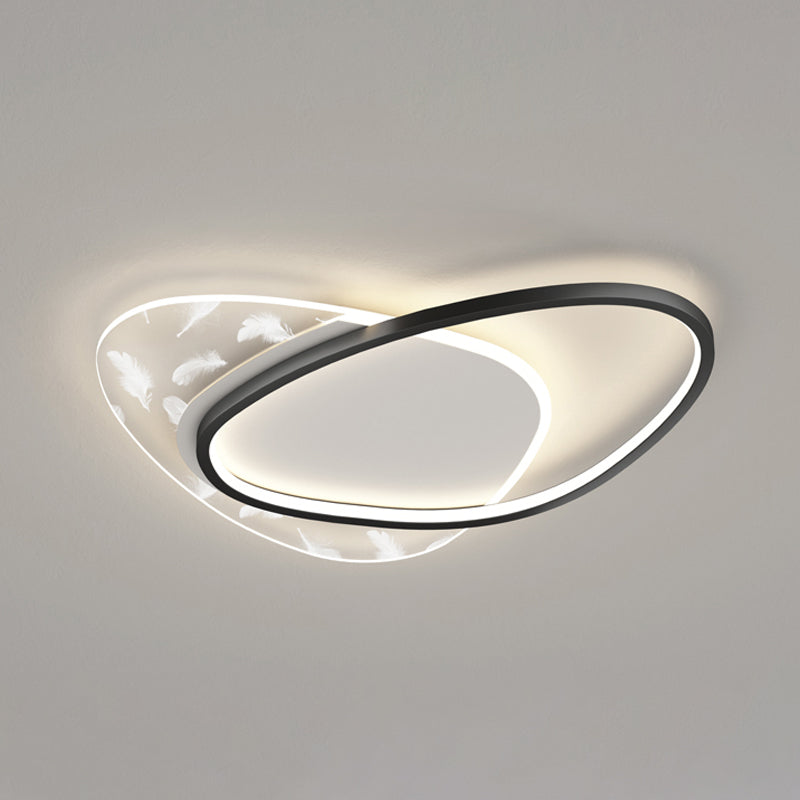 Oval Shape LED Feather Ceiling Lamp Modern Aluminium 2 Lights Flush Mount for Bedroom