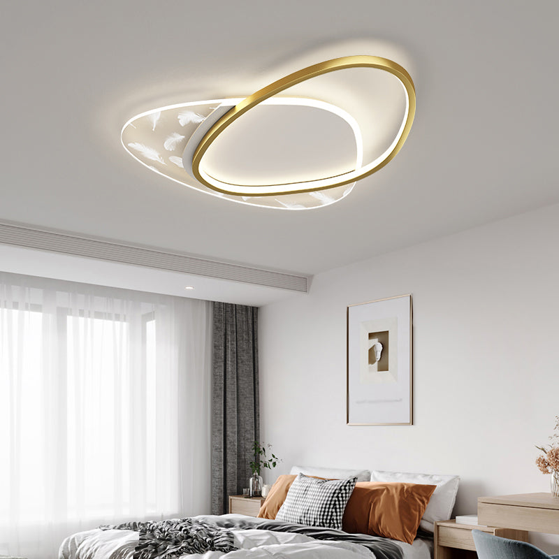 Oval Shape LED Feather Ceiling Lamp Modern Aluminium 2 Lights Flush Mount for Bedroom