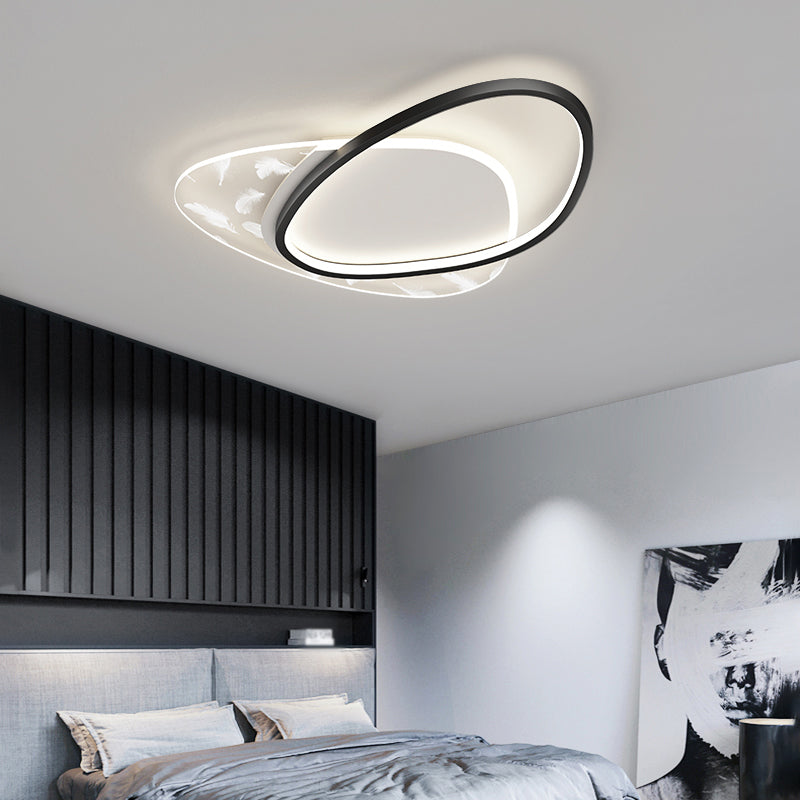 Oval Shape LED Feather Ceiling Lamp Modern Aluminium 2 Lights Flush Mount for Bedroom