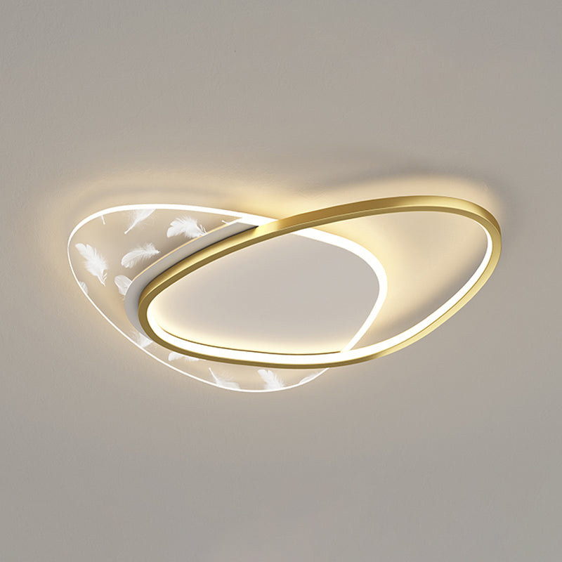 Oval Shape LED Feather Ceiling Lamp Modern Aluminium 2 Lights Flush Mount for Bedroom