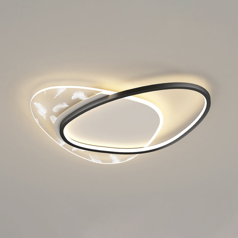 Oval Shape LED Feather Ceiling Lamp Modern Aluminium 2 Lights Flush Mount for Bedroom