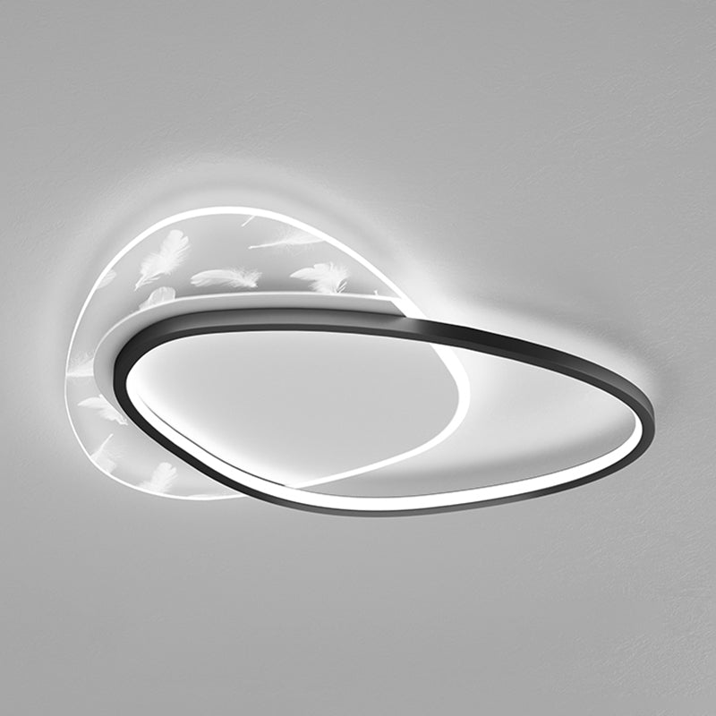 Oval Shape LED Feather Ceiling Lamp Modern Aluminium 2 Lights Flush Mount for Bedroom