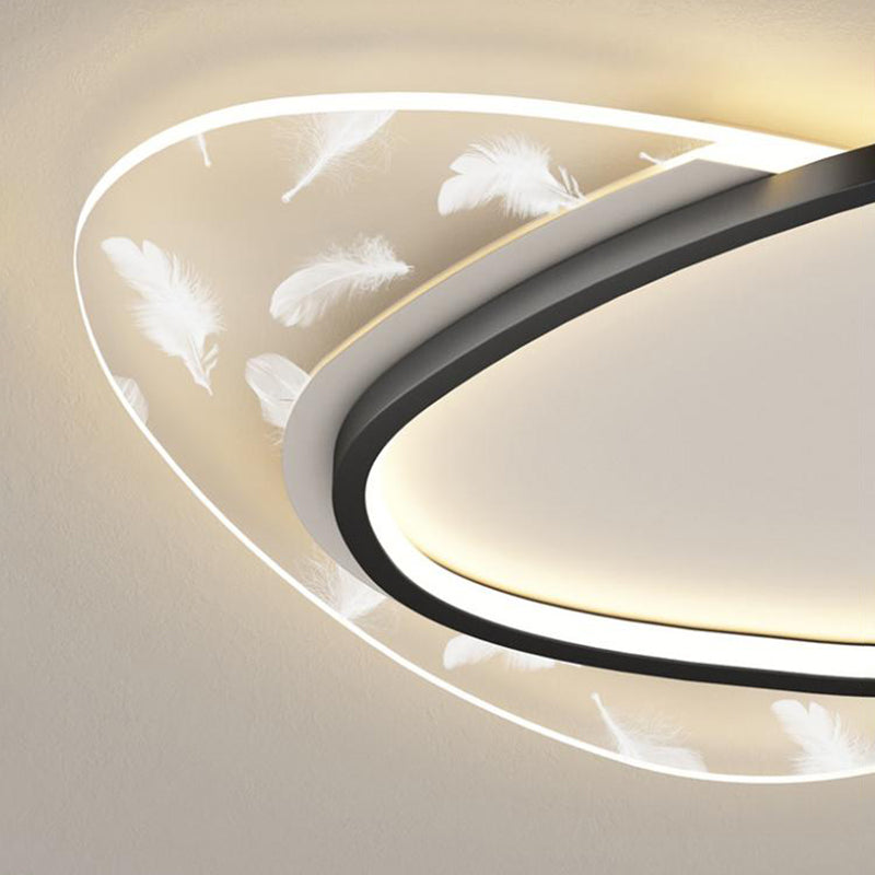 Oval Shape LED Feather Ceiling Lamp Modern Aluminium 2 Lights Flush Mount for Bedroom