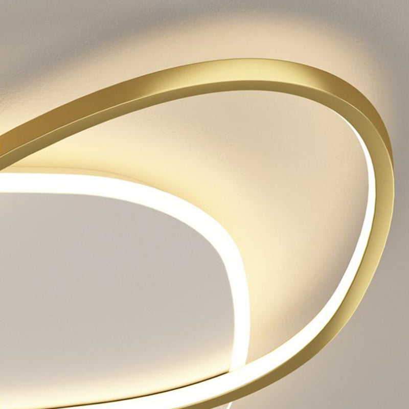 Oval Shape LED Feather Ceiling Lamp Modern Aluminium 2 Lights Flush Mount for Bedroom