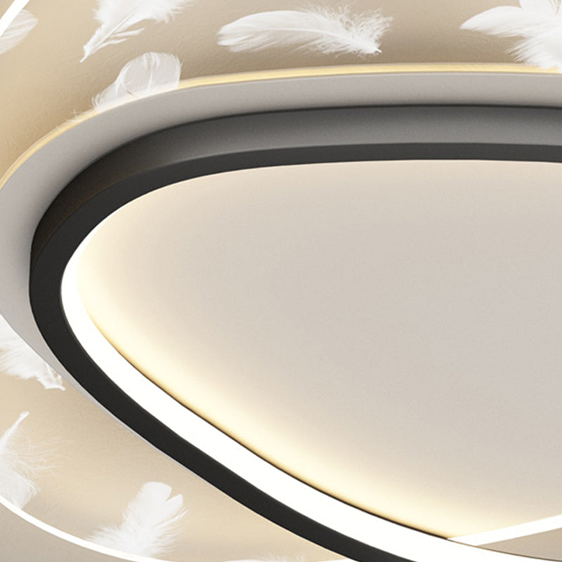 Oval Shape LED Feather Ceiling Lamp Modern Aluminium 2 Lights Flush Mount for Bedroom