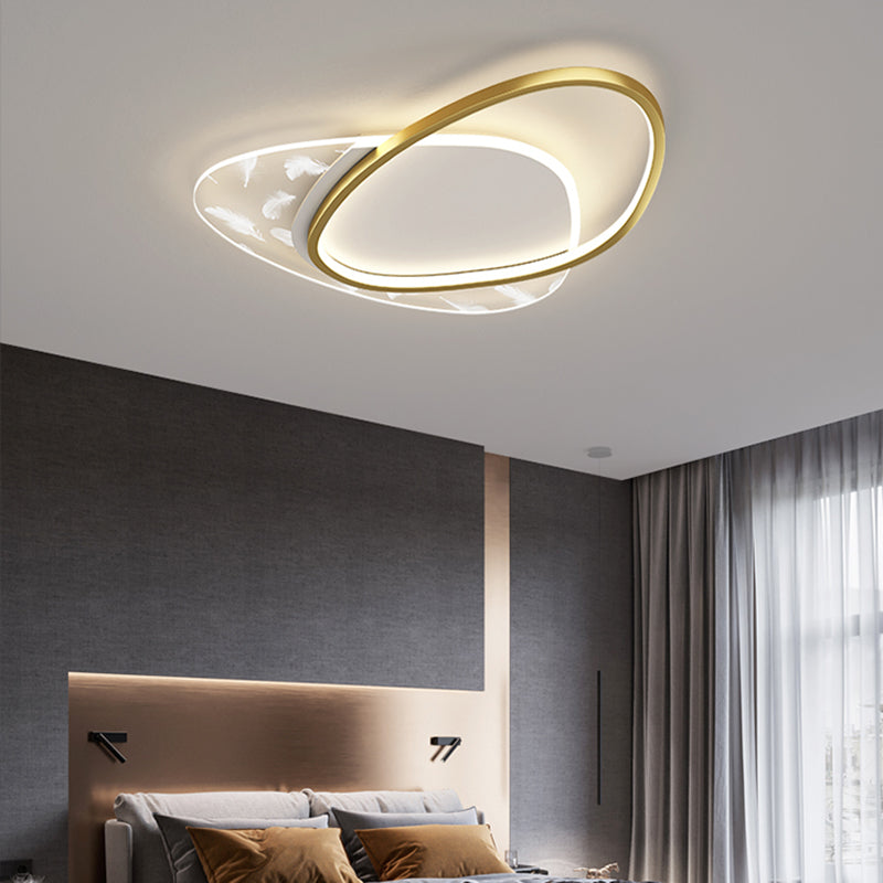 Oval Shape LED Feather Ceiling Lamp Modern Aluminium 2 Lights Flush Mount for Bedroom