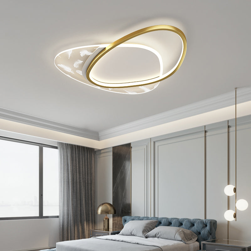 Oval Shape LED Feather Ceiling Lamp Modern Aluminium 2 Lights Flush Mount for Bedroom