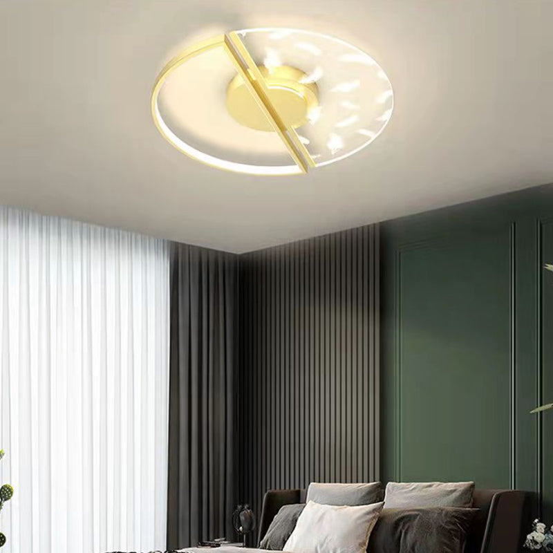 Round Shape LED Feather Ceiling Lamp Modern Iron 1 Light Flush Mount for Study